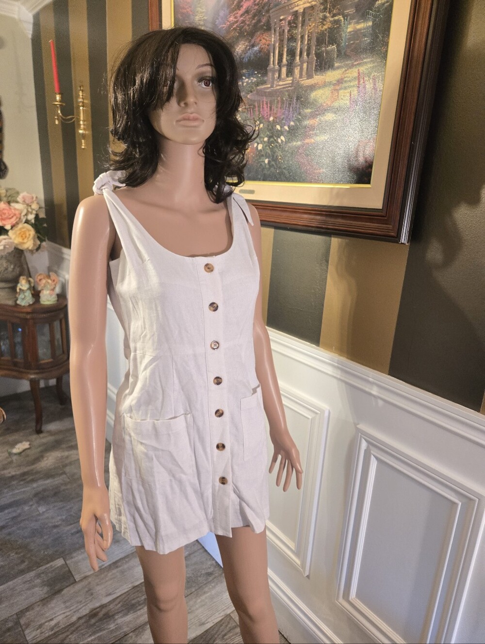 Showpo White Button-Front Linen-Blend Mini Dress